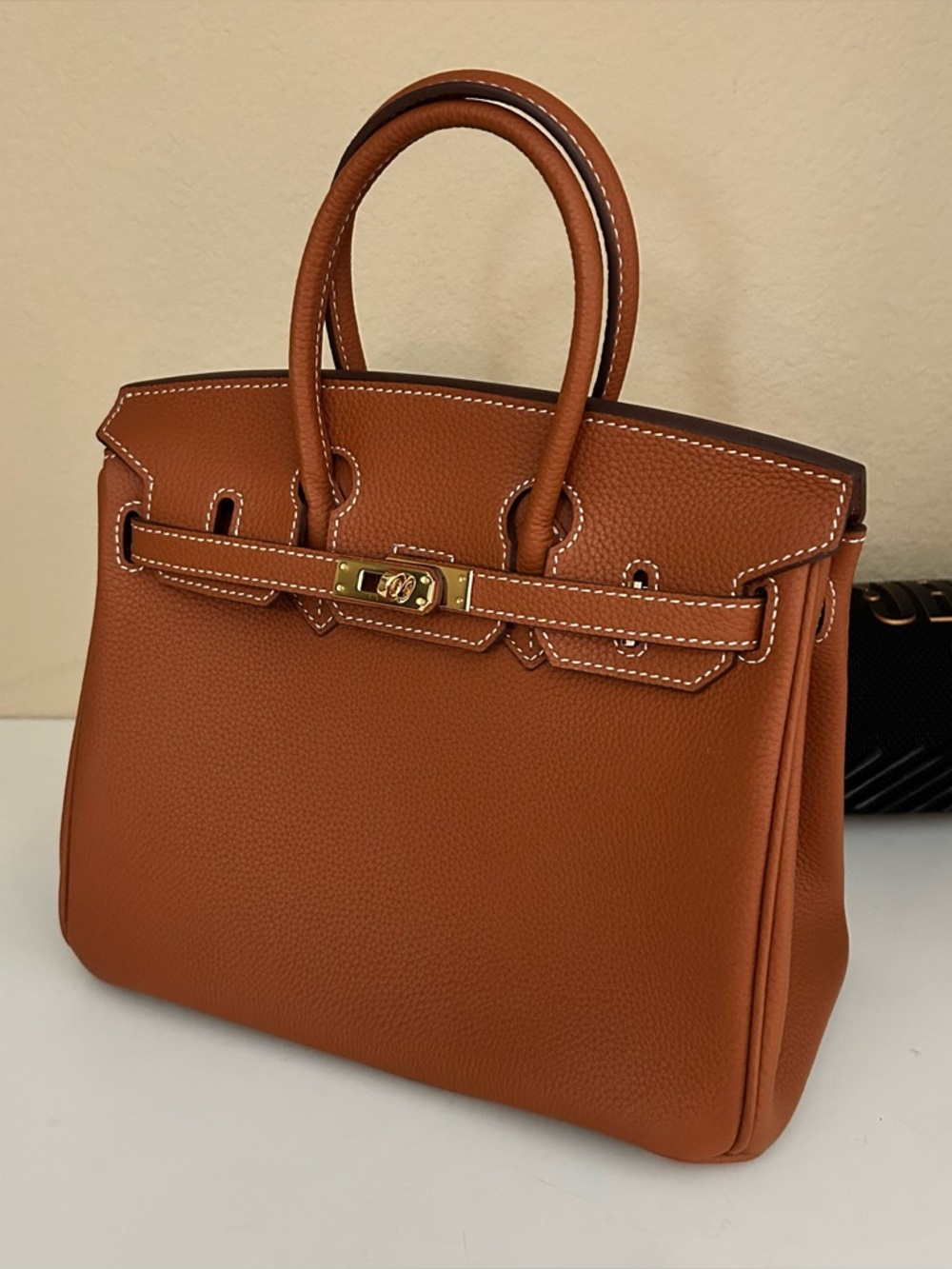 25cm Golden Brown Top Handle Leather Satchel